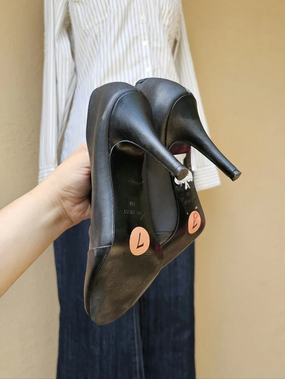 Nine West Black Leather Ambrosia Slip On Peep Toe Heels